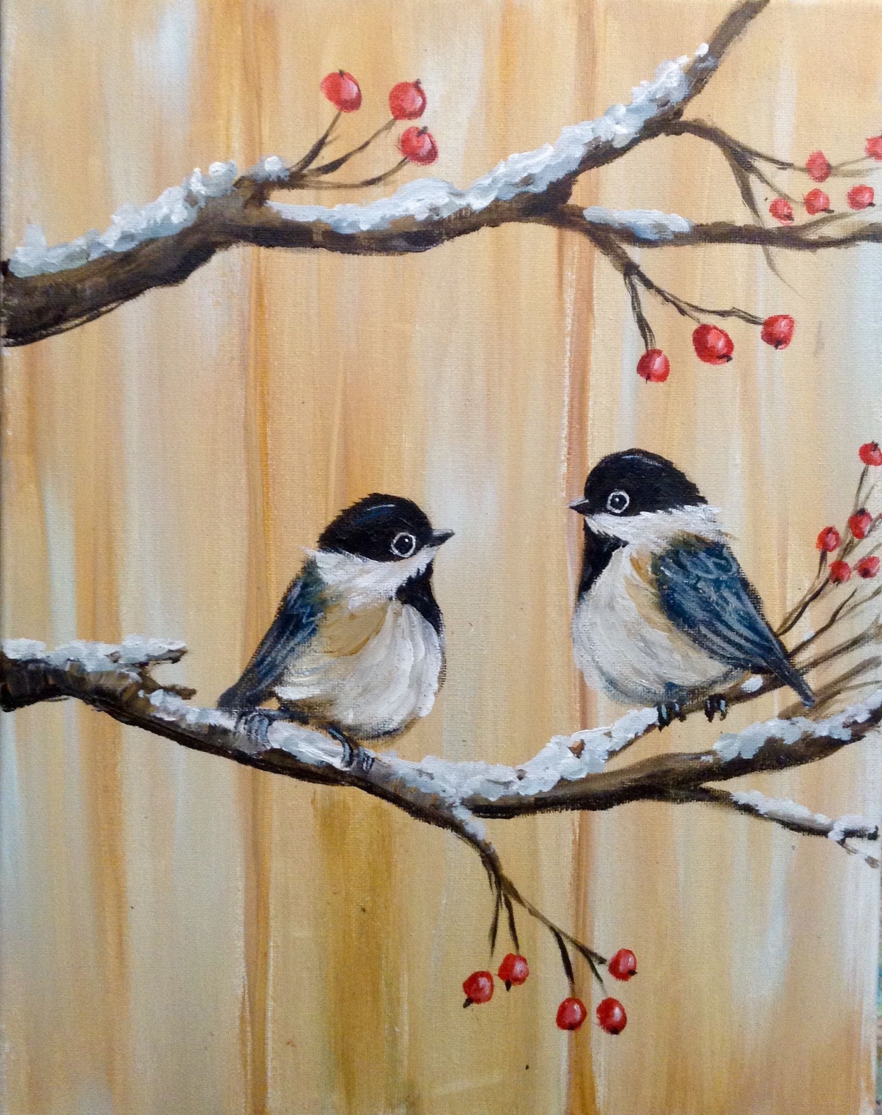 Winter Chickadees Acrylic Painting Class Date Tuesday Dec 11 6 30 8 30 Pm Sold Out